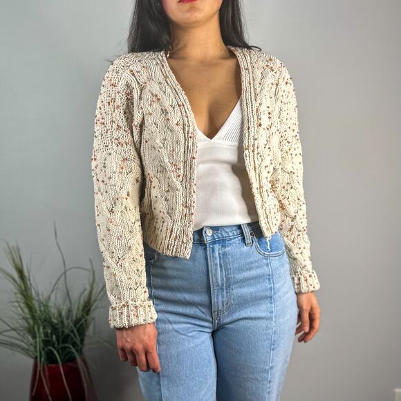 Moon & Madison Cream Confetti Knit Open Front Cropped Cardigan - Picture 2 of 9